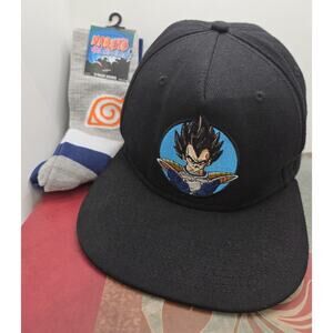 Dragon Ball Z Vegeta Black Snapback Hat With 2 Pack Of Naruto Shippuden Socks